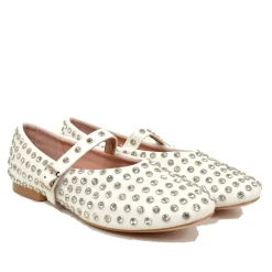 Ballerine Con Borchie e Strass in Similpelle Paperine Bianche