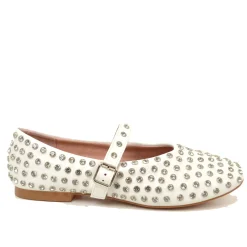 Ballerine Con Borchie e Strass in Similpelle Paperine Bianche