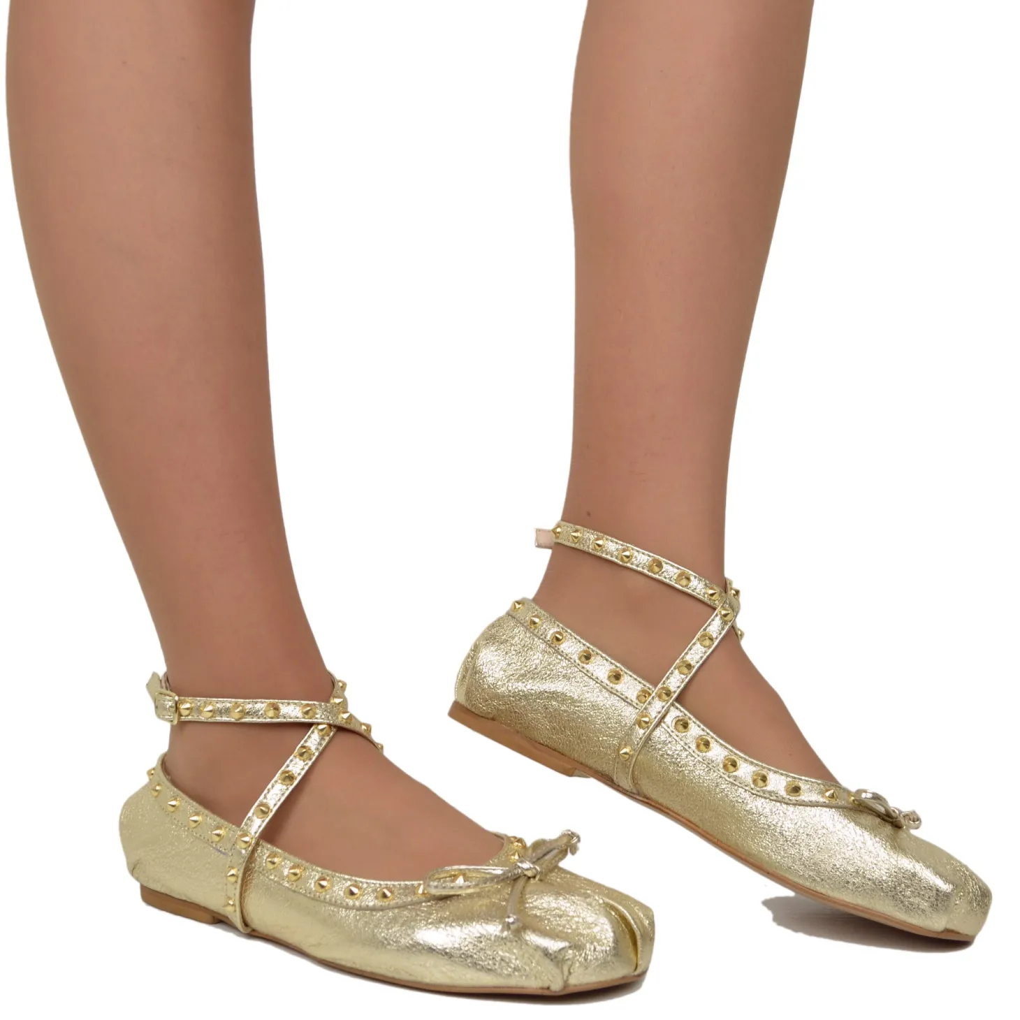 Ballerine DIVINE FOLLIE color Platino in Pelle Laminata Dorata con Bor