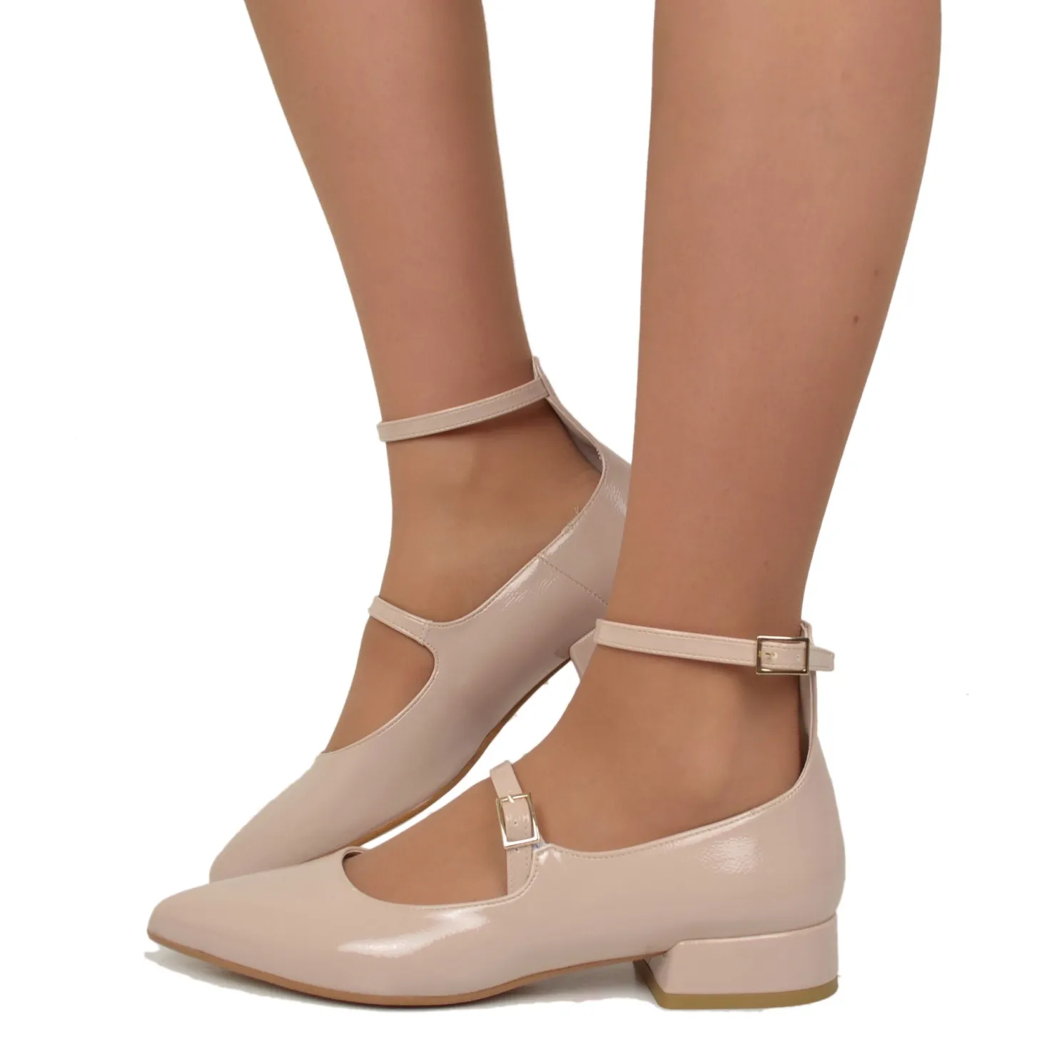 Ballerine Donna a Punta color Carne Mary Jane Made in Italy