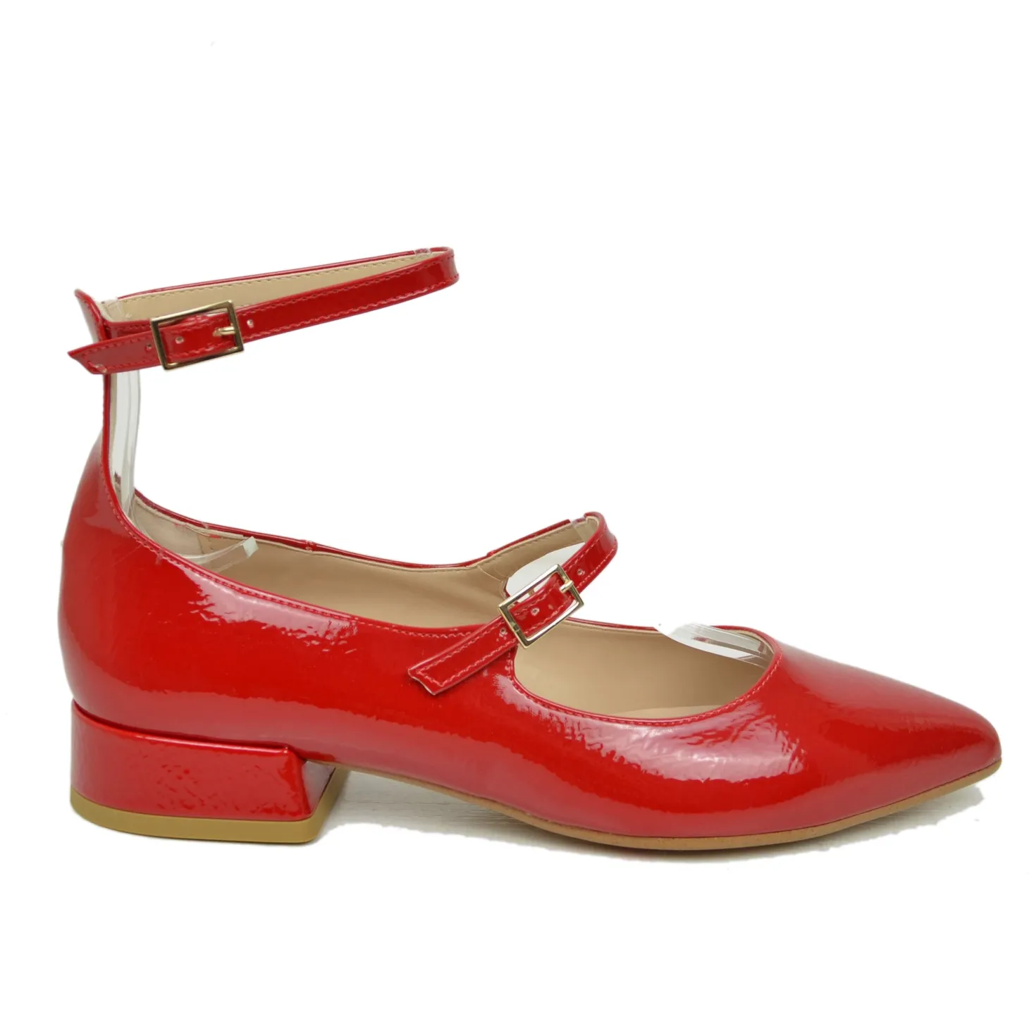Ballerine Donna a Punta color Rosso Lucido Mary Jane Made in Italy