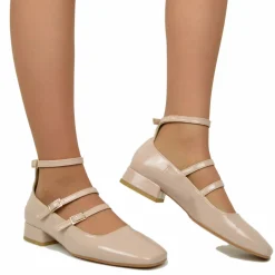 Ballerine Donna Cipria Punta Squadrata Mary Jane Made in Italy