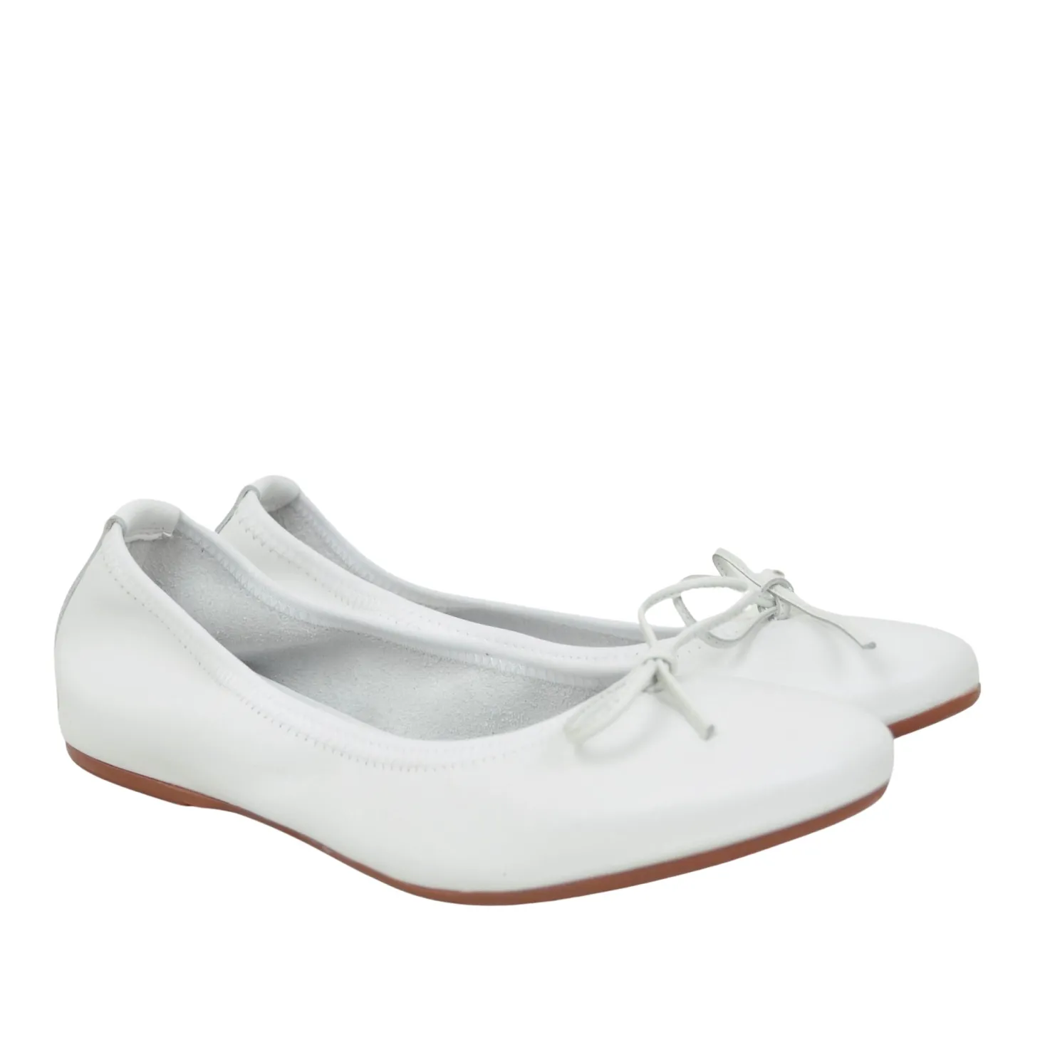 Ballerine in Nappa Bianche Elasticizzate con Zeppetta interna