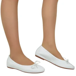 Ballerine in Nappa Bianche Elasticizzate con Zeppetta interna