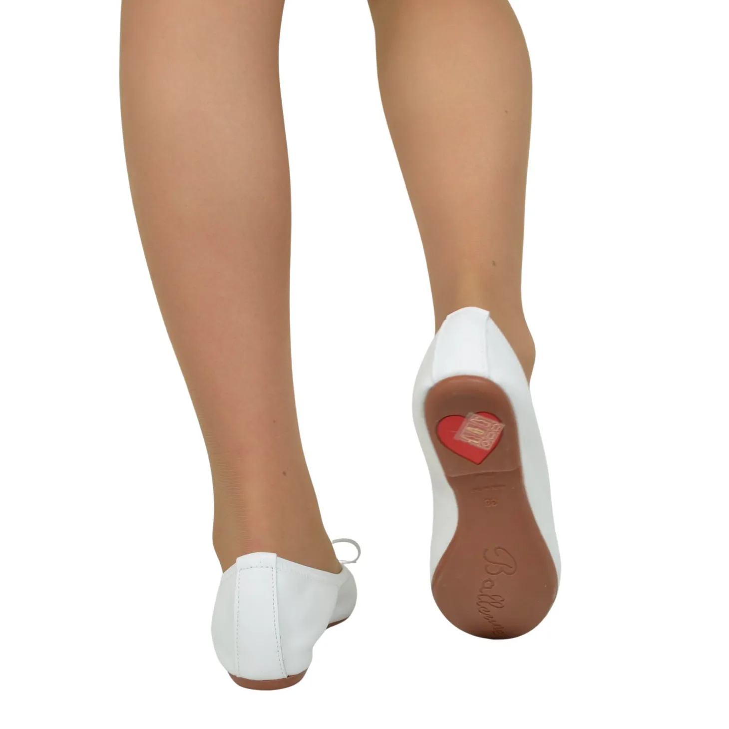 Ballerine in Nappa Bianche Elasticizzate con Zeppetta interna