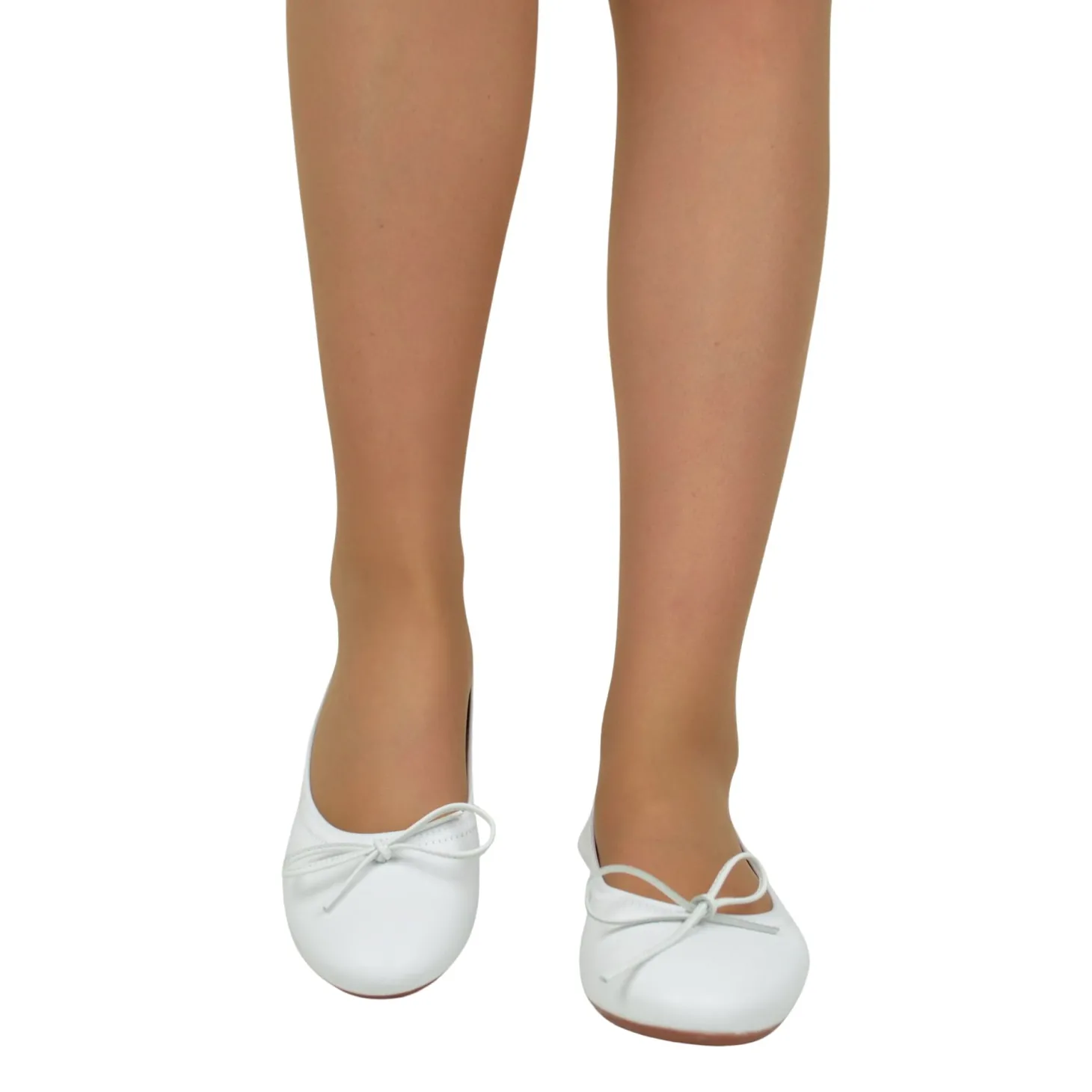 Ballerine in Nappa Bianche Elasticizzate con Zeppetta interna