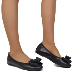 Ballerine in Nappa Nere Elasticizzate con Zeppetta interna