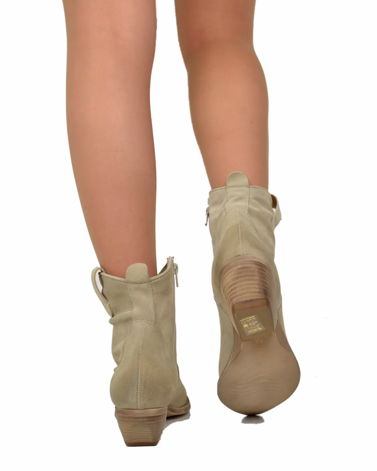 Beige Suede Texan Ankle Boots – Genuine Leather, 5 cm Heel & Zip