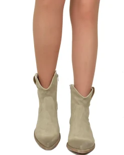 Beige Suede Texan Ankle Boots – Genuine Leather, 5 cm Heel & Zip