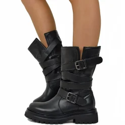 Biker Boots Donna in Pelle Nera Bottalata Made in Italy