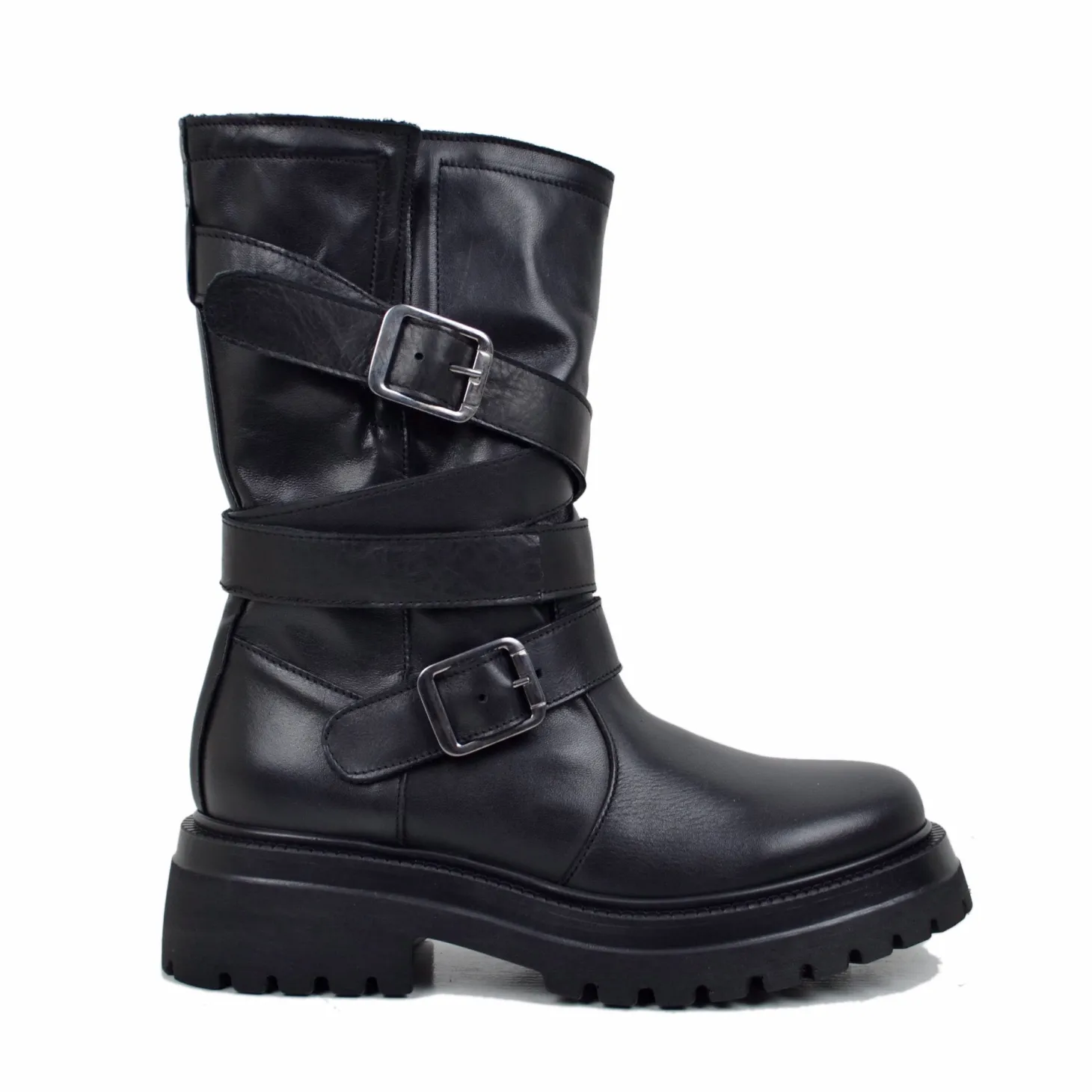 Biker Boots Donna in Pelle Nera Bottalata Made in Italy