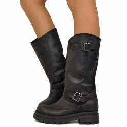 Biker Boots with Buckles Made in Italy