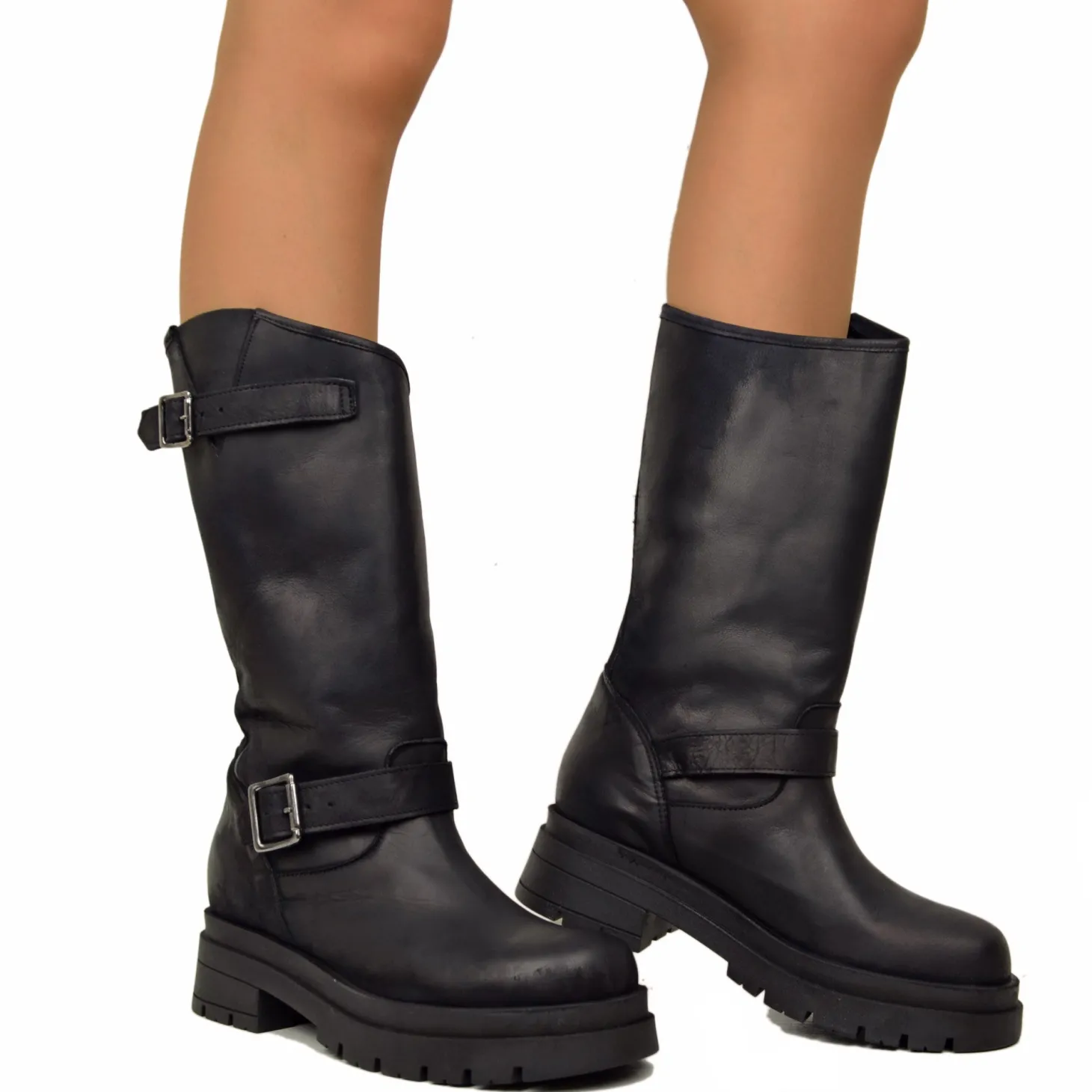 Biker Boots with Buckles Made in Italy