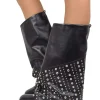 Biker with Gaiter Square Toe Mid-High Real Leather Black Studded