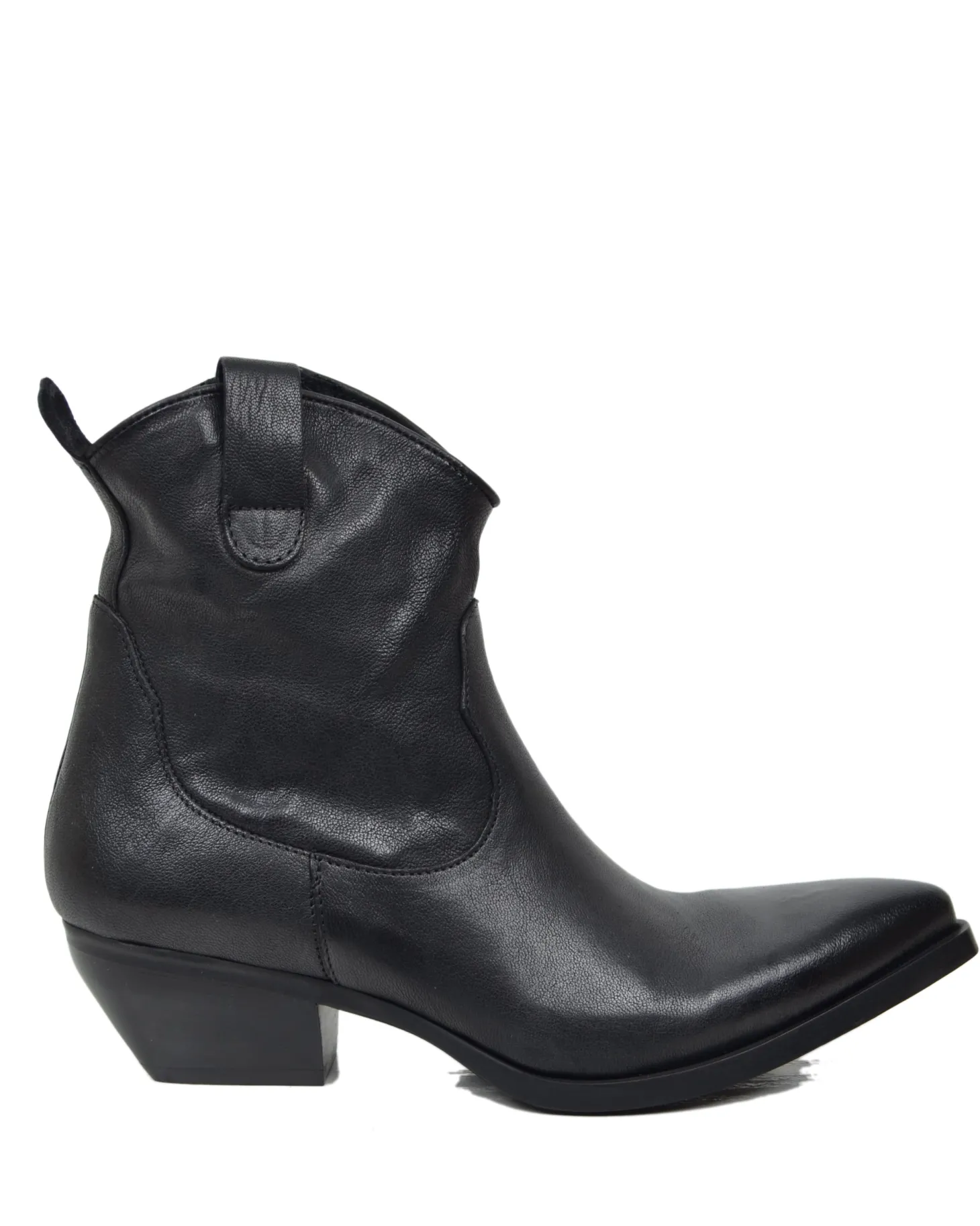 Black Crinkled Leather Texan Ankle Boots – 5 cm Heel with Zip