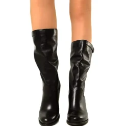 Black Leather Mid Heel Boots
