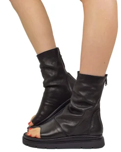 Black Soft Nappa Bootie-Style Platform Sandals – Peep Toe, Thong Desig