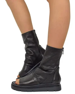 Black Soft Nappa Open Toe Platform Sandals