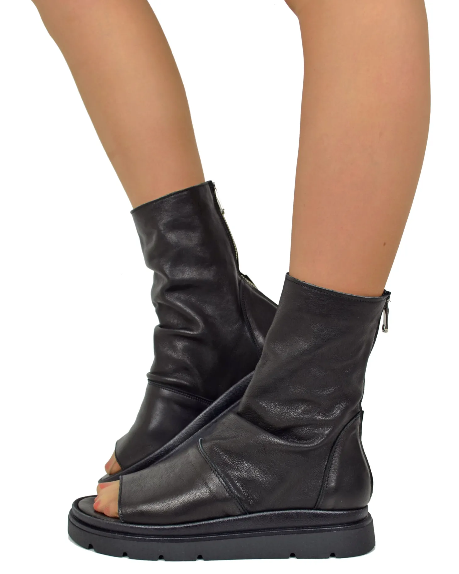 Black Soft Nappa Open Toe Platform Sandals