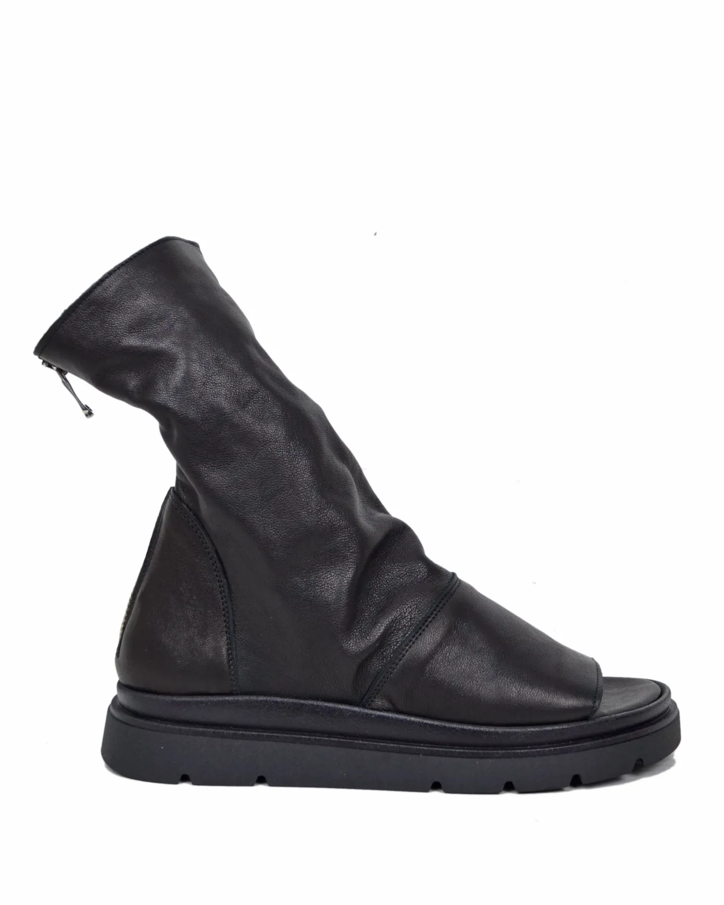 Black Soft Nappa Open Toe Platform Sandals