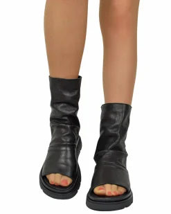 Black Soft Nappa Open Toe Platform Sandals