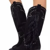 Black Suede Fringed Cowboy Boots – Handmade in Italy