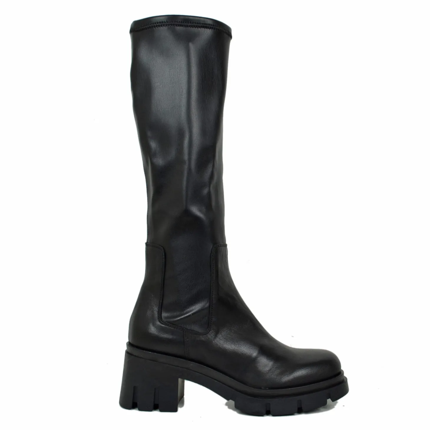 Boots with Elasticated Lycra Shaft, Genuine Leather Foot, Rubber Sole