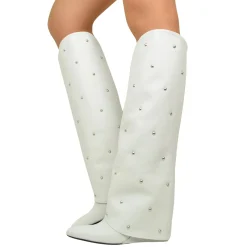 Boots with Gaiter and Silver Studs 9cm Wedge Heel Limited Edition Whit