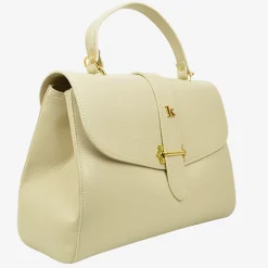 Borsa a Mano Baule Grande Capiente in Pelle Crema