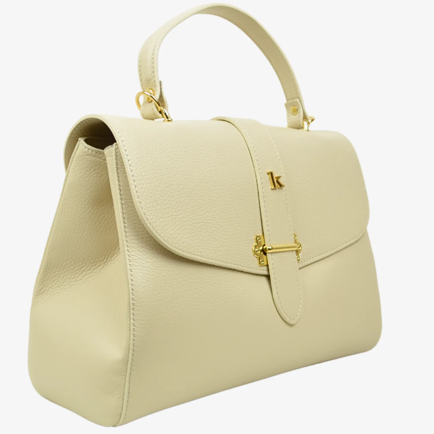 Borsa a Mano Baule Grande Capiente in Pelle Crema
