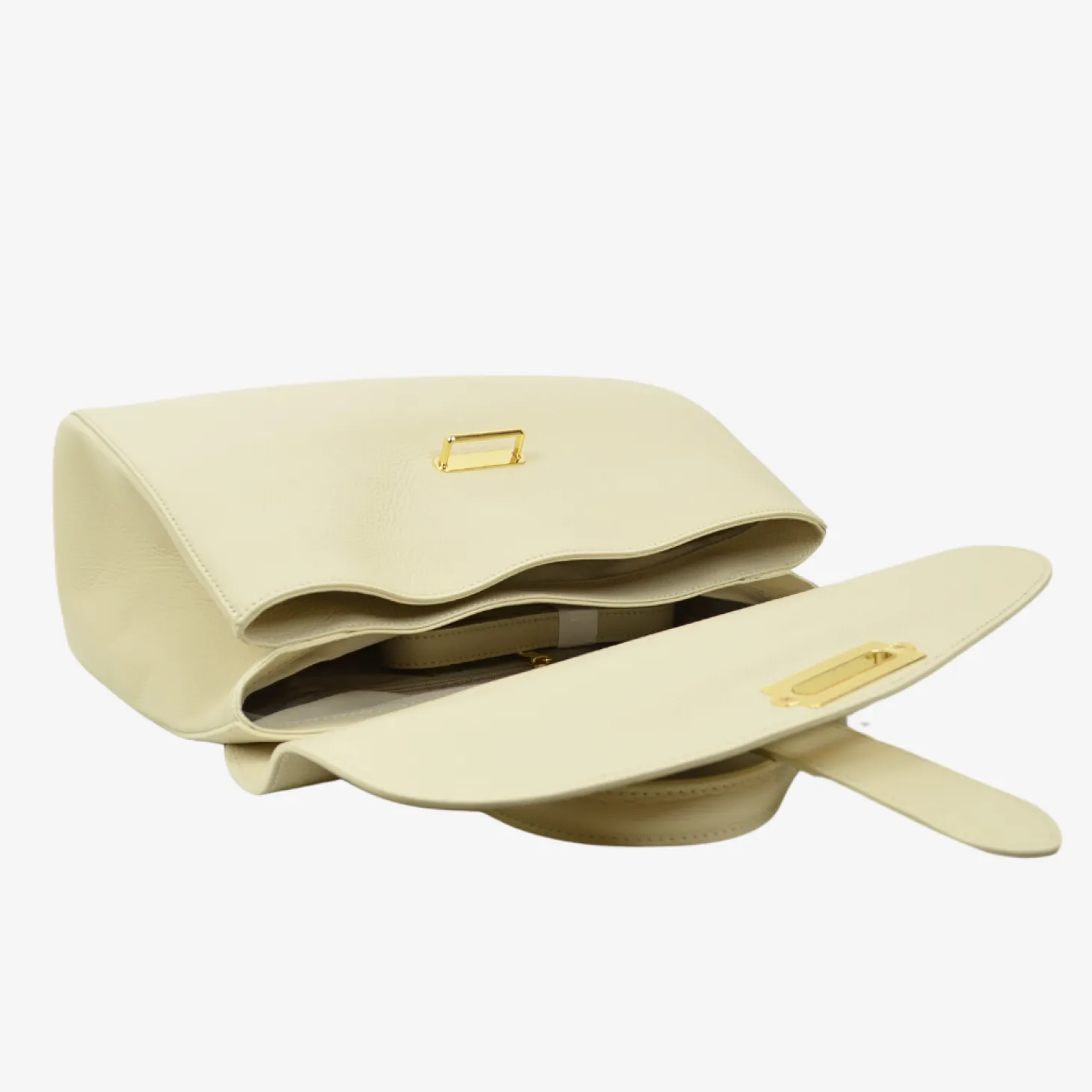 Borsa a Mano Baule Grande Capiente in Pelle Crema