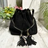 Borsa a Secchiello con Frange Cuoio in Pelle Nabuk Vintage