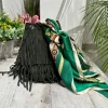 Borsa a Secchiello con Frange Verde + FOULARD in Tinta Vera Pelle Scam