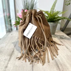 Borsa a Secchiello con Frange Cuoio in Pelle Nabuk Vintage