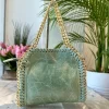 Borsa con Catena Dorata in Pelle Effetto Vintage Acquamarina