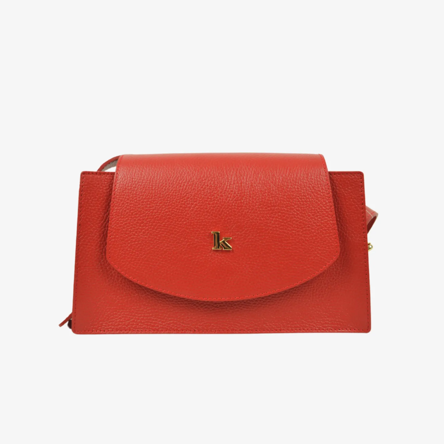 Borsa con Tracolla Regolabile in Pelle Rossa con Borchia "K" Made in I