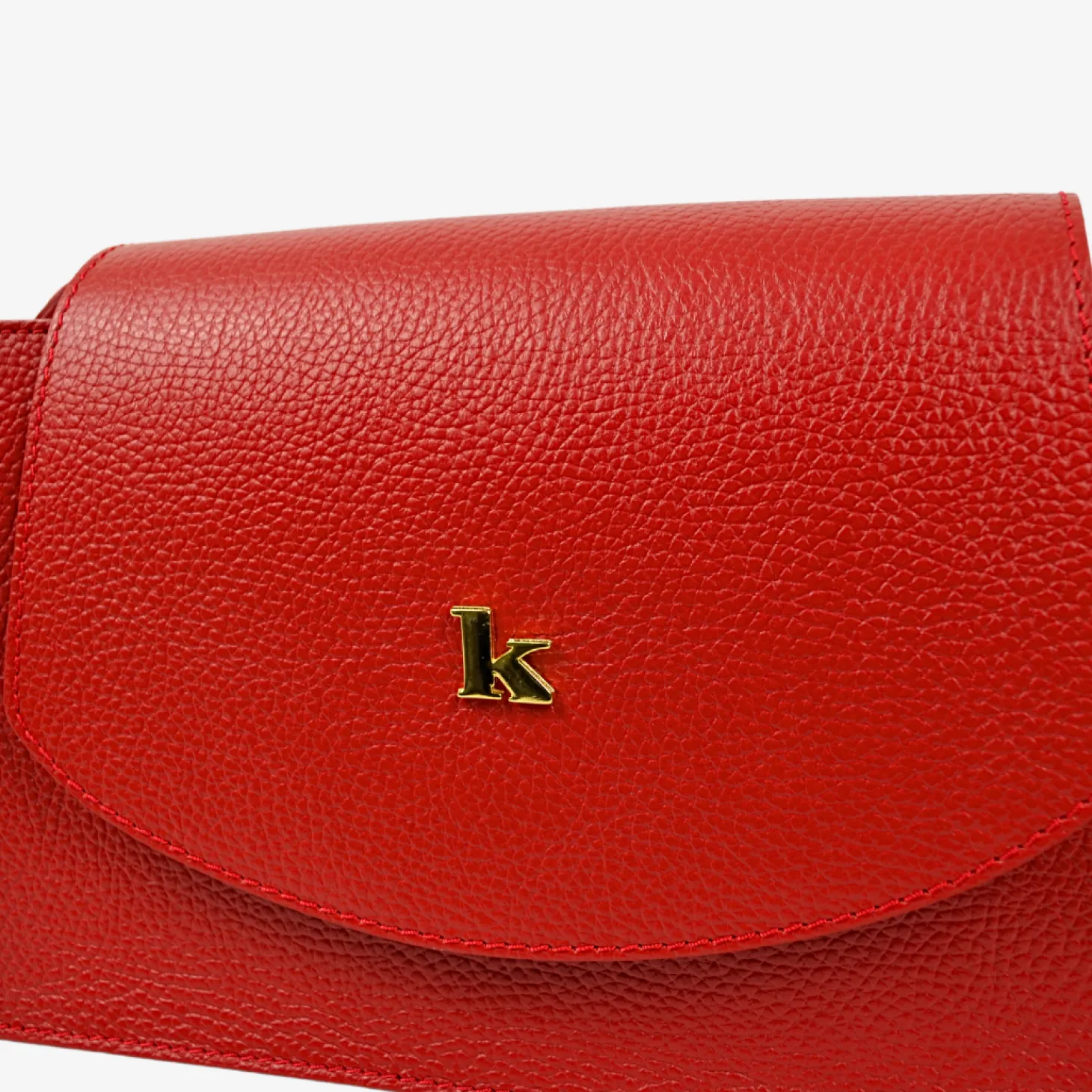 Borsa con Tracolla Regolabile in Pelle Rossa con Borchia "K" Made in I