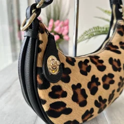 Borsa Molly Vera Pelle Mezzaluna a Spalla in Cavallino Leopardata