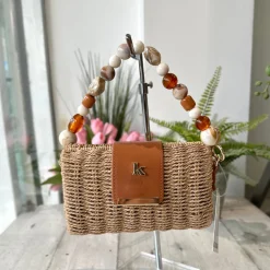 Borsetta Mini Pic-Nic Paglia e Manico di Pietre Sabbia e Tracolla