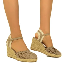 Campesine Taupe Traforate con Zeppa in Corda
