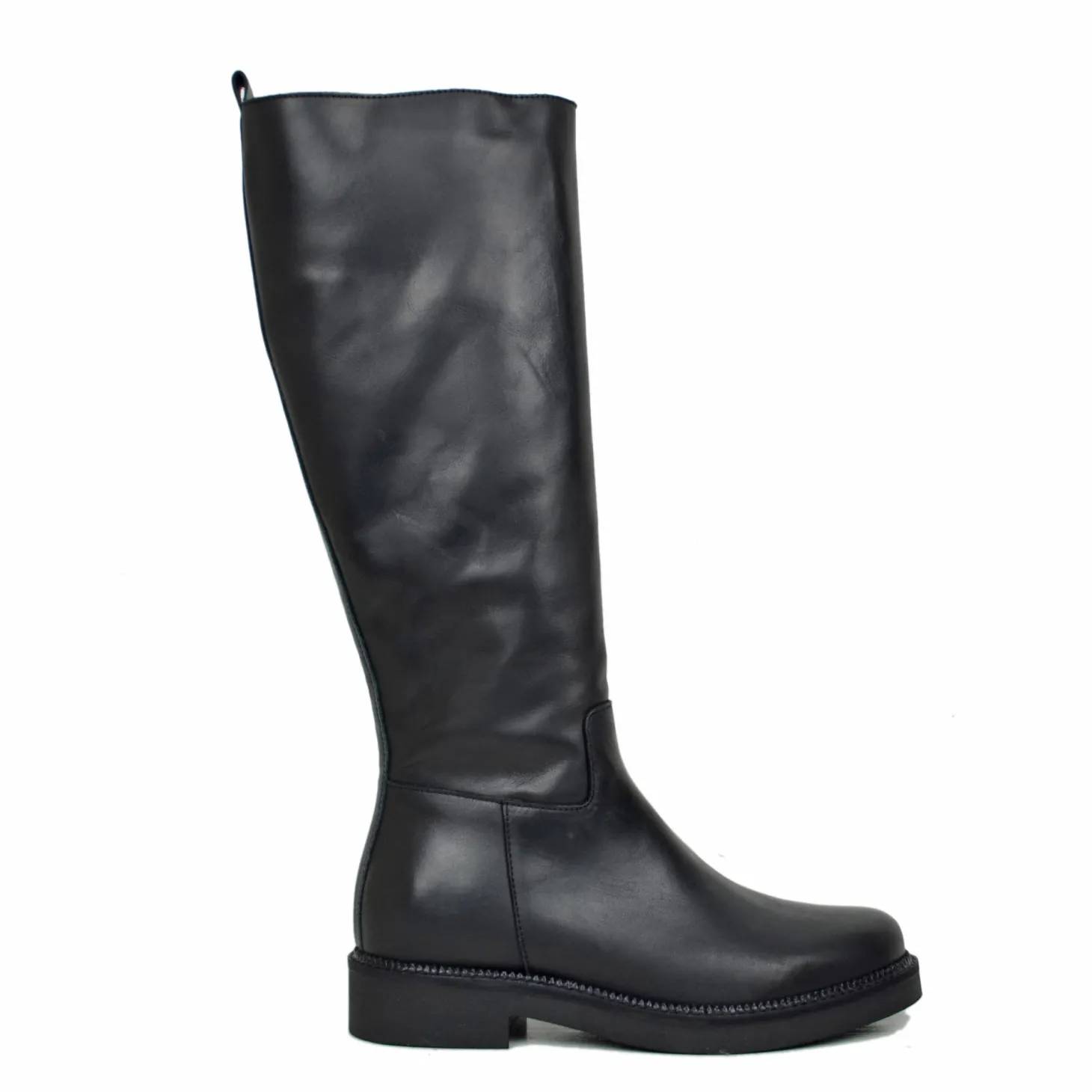 Classic High Boots Camperos Round Toe with Zip in Real Leather