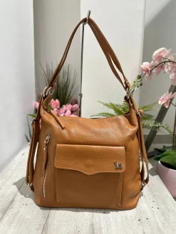 Convertible Shoulder Bag in Genuine Leather – Blush Pink