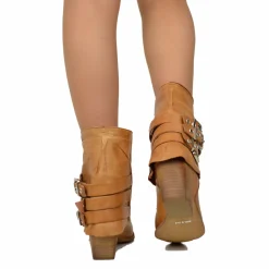 Cowboy Ankle Boots with Gaiter Bold Leather Vintage Effect Cognac
