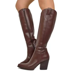 Elegant High Texan Boots with Zip Tight Shaft 8cm Heel Genuine Leather