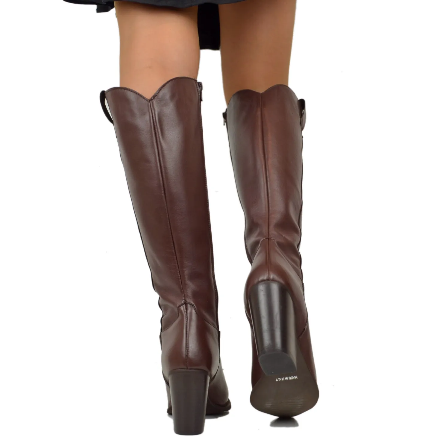 Elegant High Texan Boots with Zip Tight Shaft 8cm Heel Genuine Leather