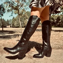 Elegant High Texan Boots with Zip Tight Shaft 8cm Heel Genuine Leather