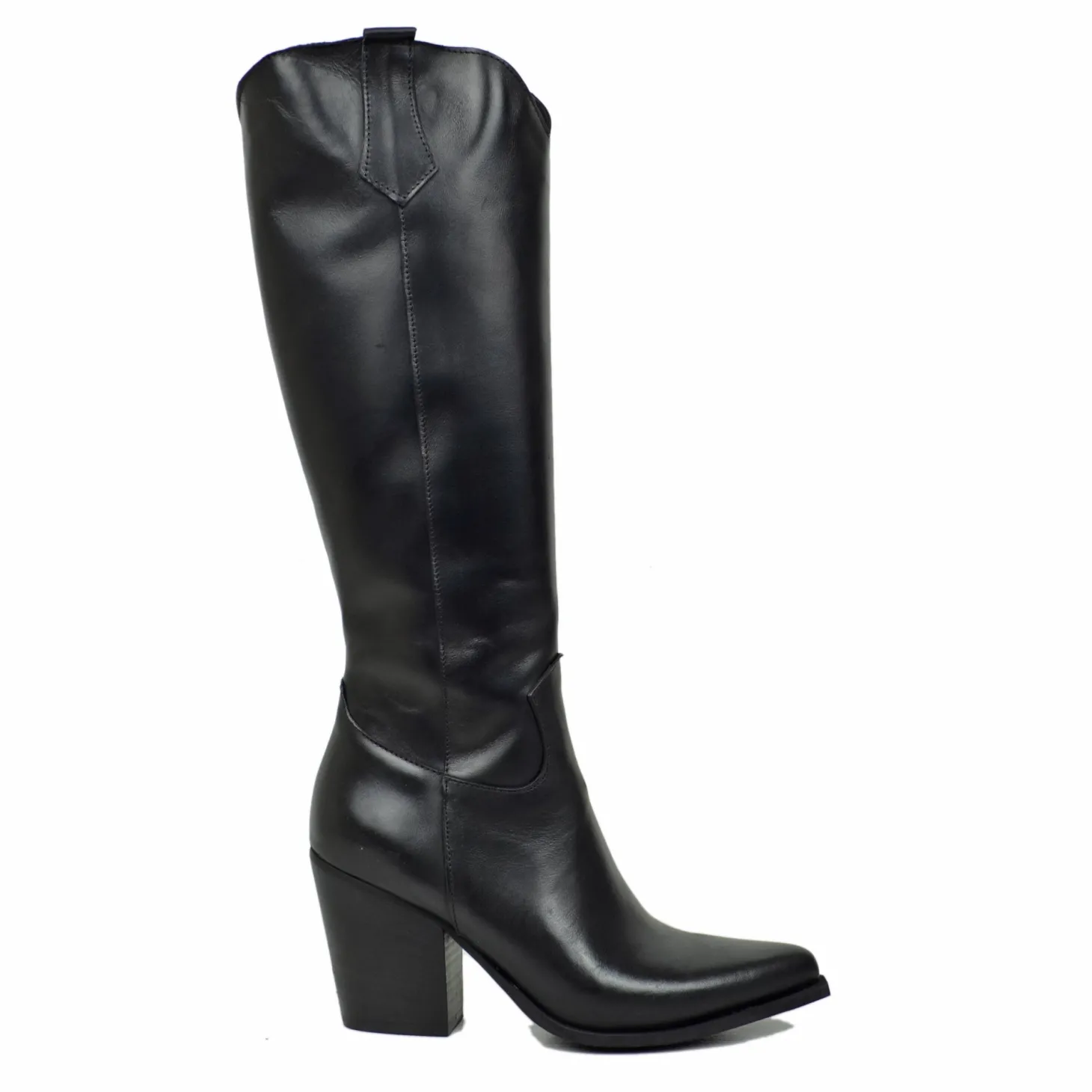Elegant High Texan Boots with Zip Tight Shaft 8cm Heel Genuine Leather