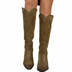 Elegant High Texan Boots with Zip Tight Shaft 8cm Heel Genuine Leather