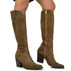 Elegant High Texan Boots with Zip Tight Shaft 8cm Heel Genuine Leather