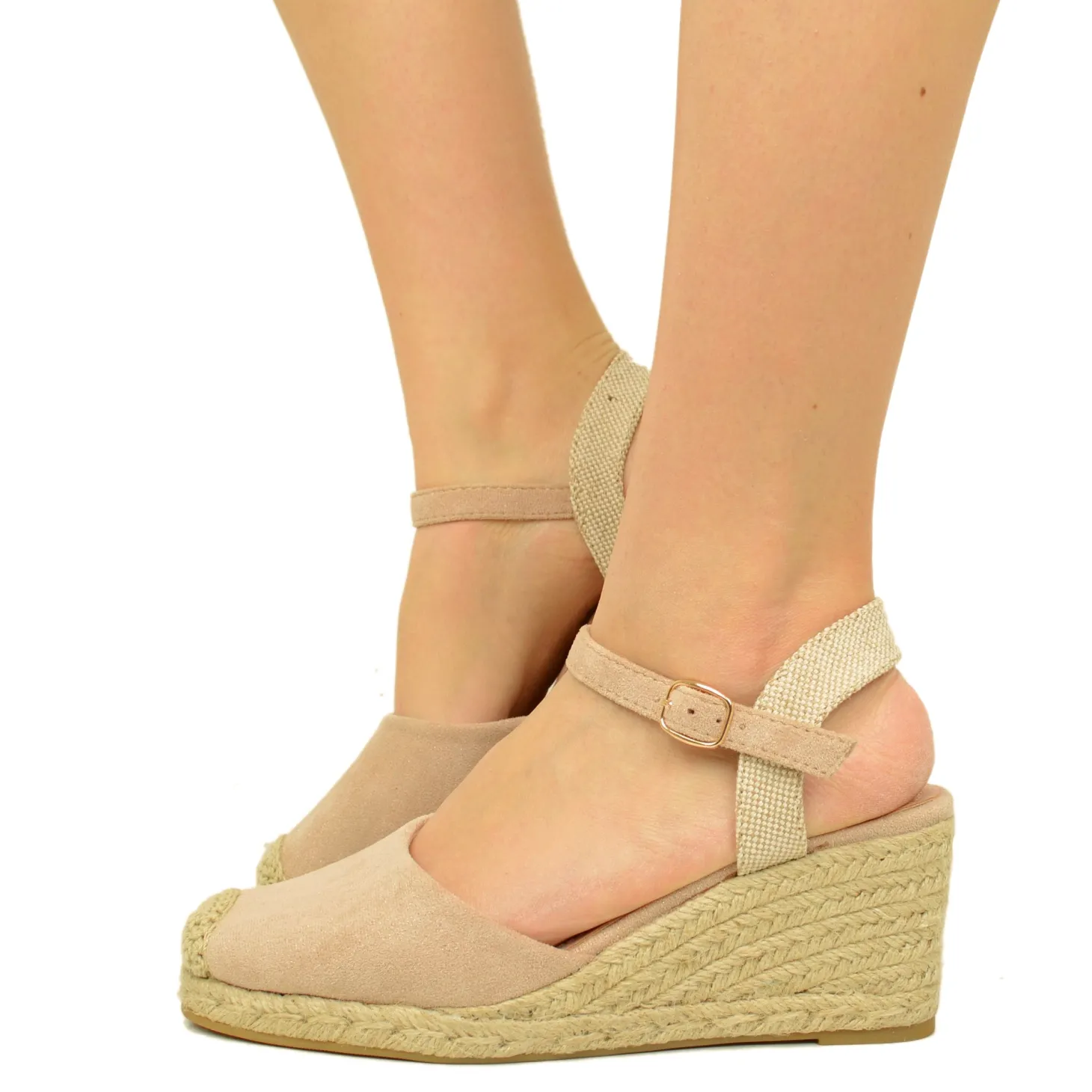 Espadrillas Platform in Corda Cipria in Similpelle Scamosciata